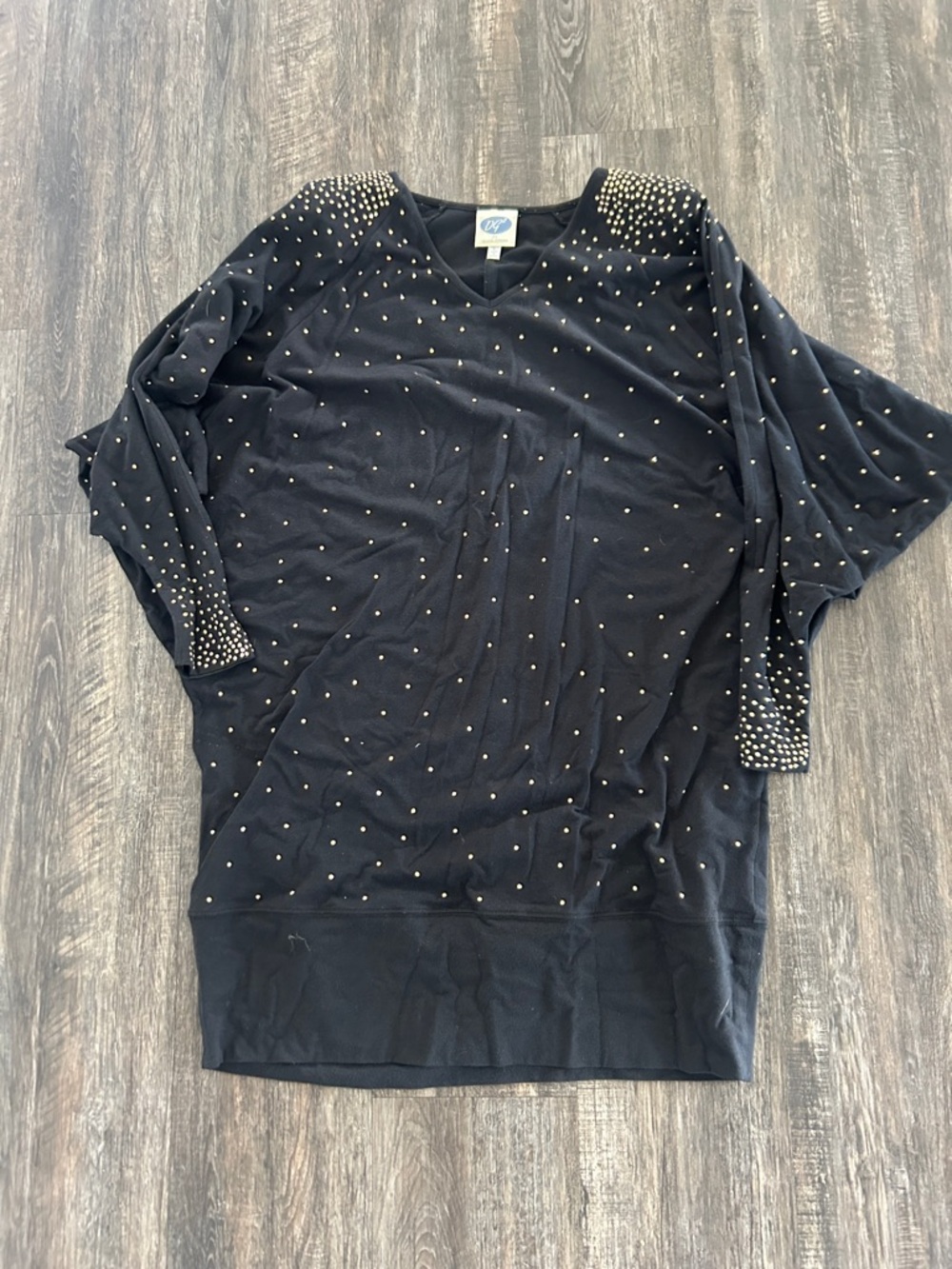 DG2 by Diane Gilman Black Studded V-Neck Pullover